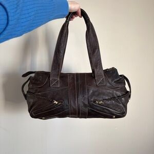 Danier dark brown genuine leather duffle shoulder bag
